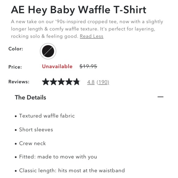 American Eagle AE Waffle T-Shirt Layering Tee L Black Stretch Base Layer 90s Y2K - Picture 14 of 16